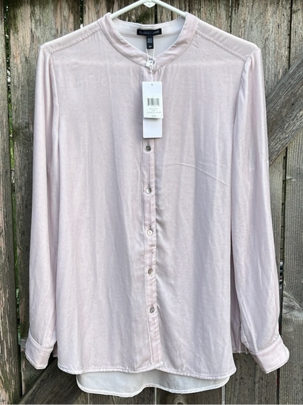 NWT Eileen Fisher Velvet Long Slv Silk Blend Top Mandarin Collar Oversized Small